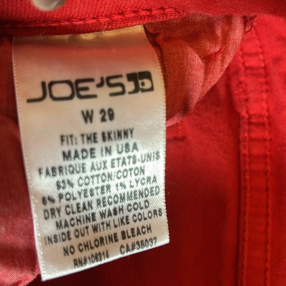 Joe's Jeans The Skinny  Mid-Rise Red Ankle Size 29 - Picture 4 of 4